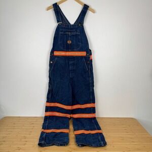 Red Kap Men Size 32x36 Denim Overalls‎ Workwear Reflective Orange Stripes
